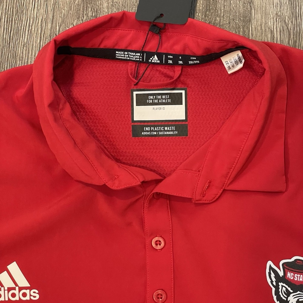 NC State Wolfpack Adidas Sideline Polo Shirt Men's 2XL Red Performance Stretch - Picture 4 of 8